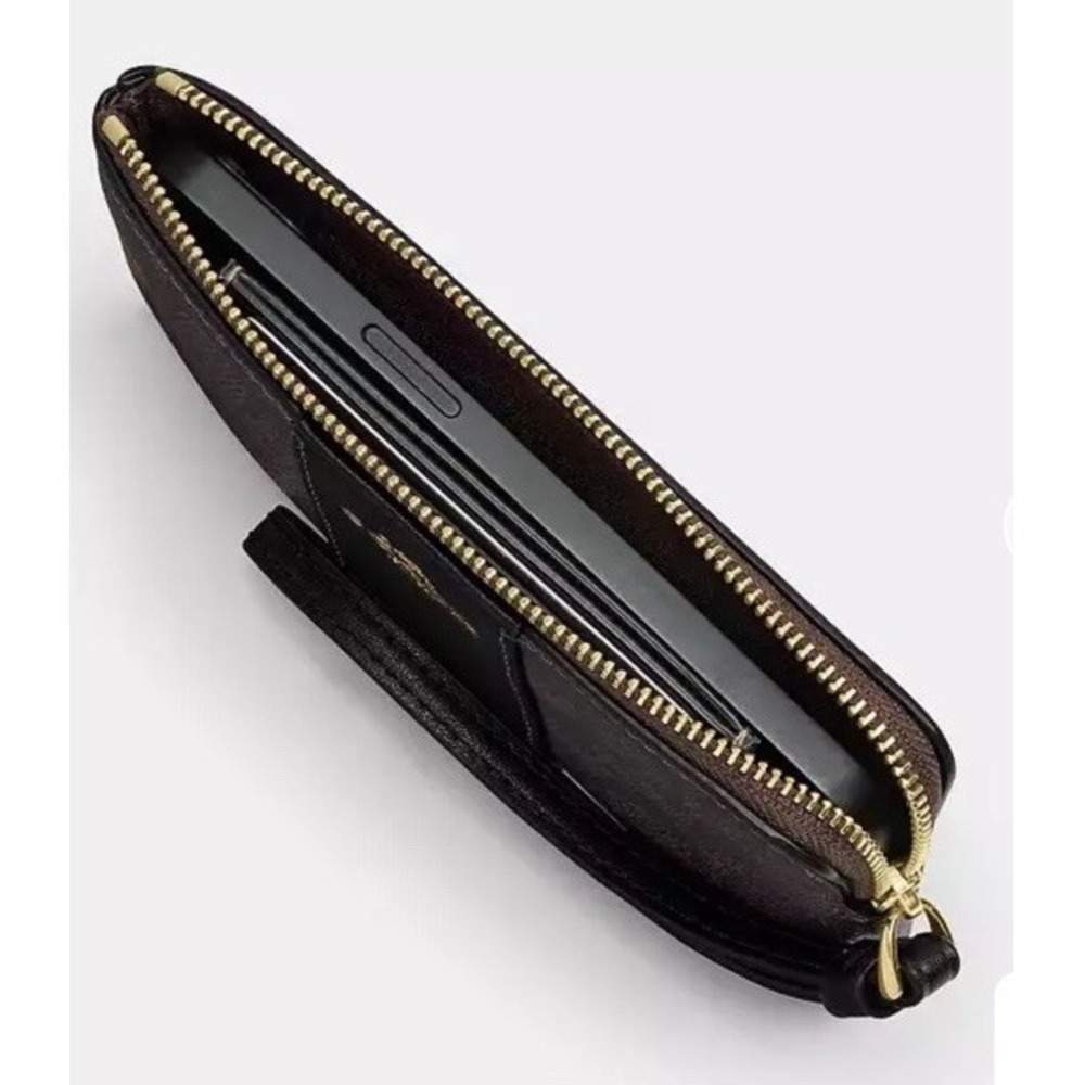 Coach Corner Zip Wristlet Wallet in Signature Canvas with Stripe Brown Black NEW - Picture 4 of 9